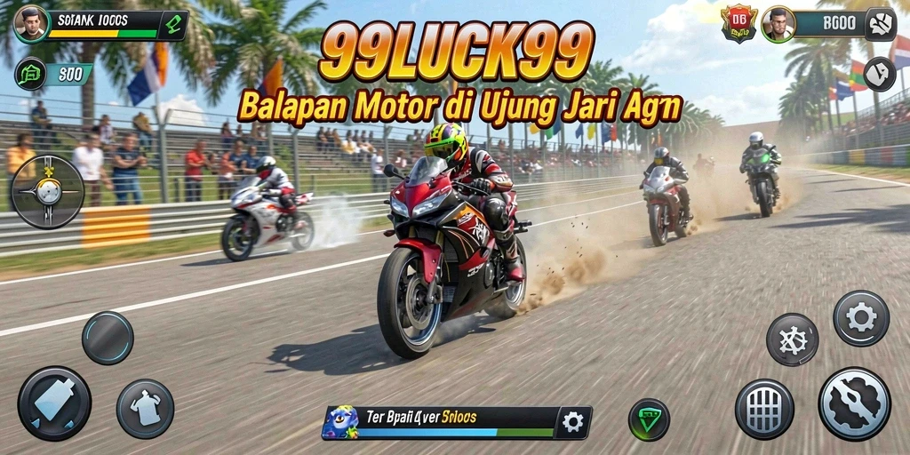 Screenshot utama menampilkan aksi balapan motor yang mendebarkan.