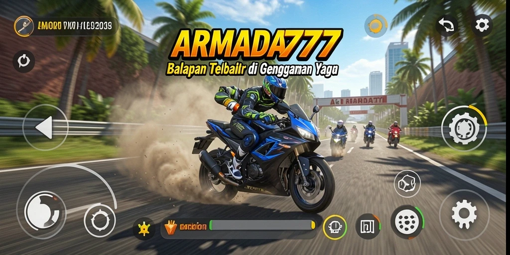 Tampilan gameplay balapan motor yang mendebarkan di ARMADA777.