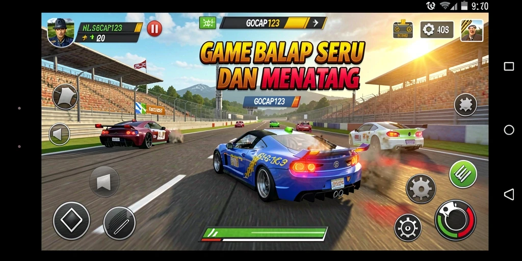 Screenshot menunjukkan balapan intens di jalanan kota.