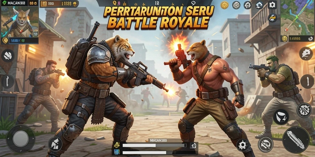 Tampilan gameplay seru dari MACAN388 dalam pertempuran Battle Royale.