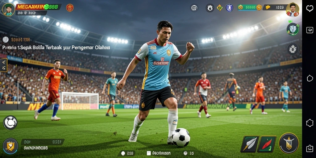 Tampilan gameplay atraktif MEGAWIN888 dengan aksi sepak bola yang mendebarkan.