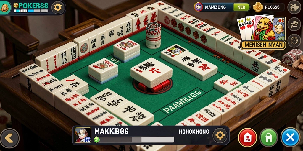 Tampilan gameplay Mahjong di POKER88 yang menarik dan interaktif.