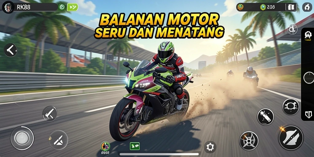 Screenshot menampilkan aksi balapan motor yang mendebarkan di RK88.