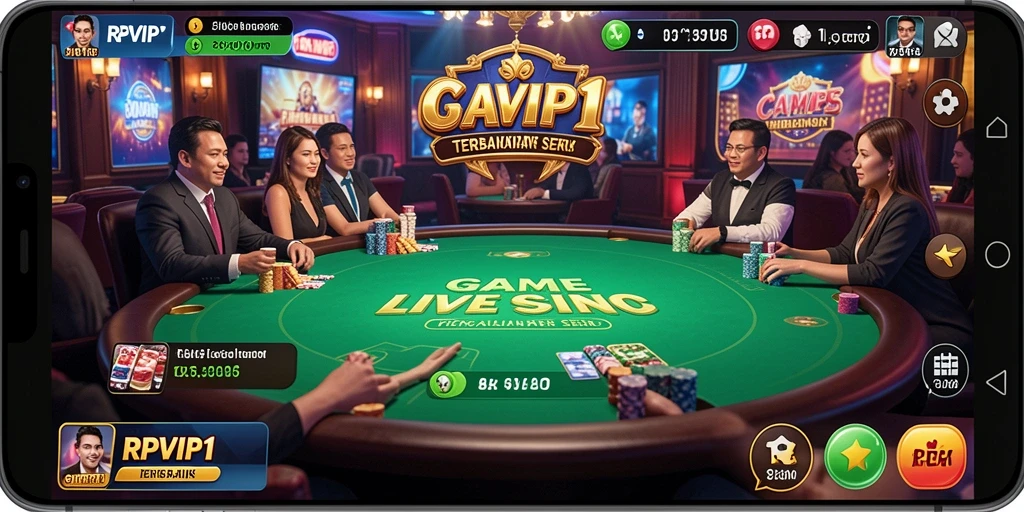 Screenshot gameplay RPVIP1 menampilkan dealer langsung dan interaksi pemain.