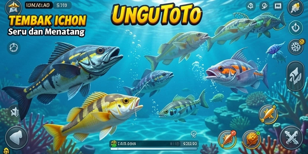 Screenshot gameplay UNGUTOTO dengan momen menembak ikan.